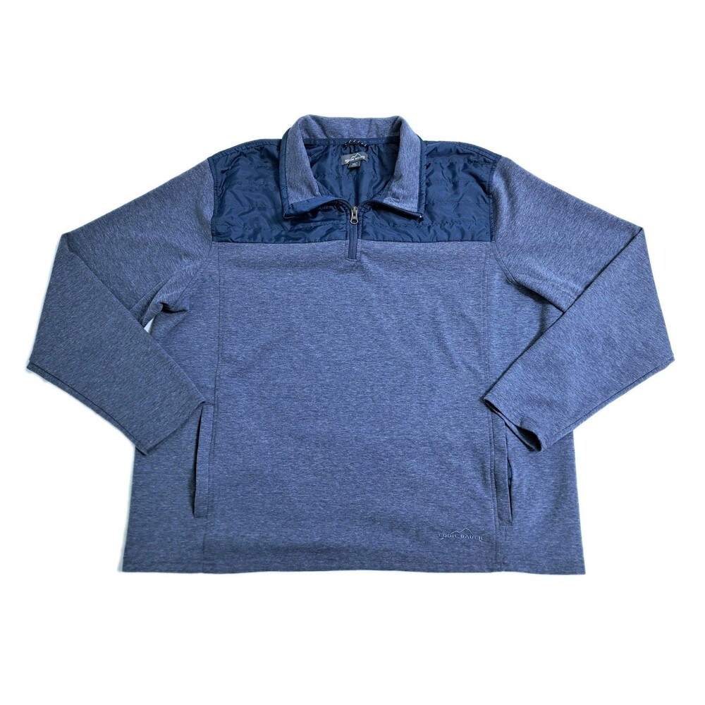 Eddie Bauer Men's 2XL Mixed Media Zip Pullover Blue Fleece Sweater Trail